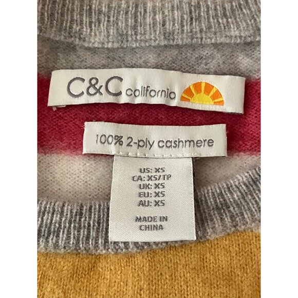 C & C California 2 Ply Cashmere Multicolor Striped Ladies Pullover Sweater XS - Picture 4 of 11